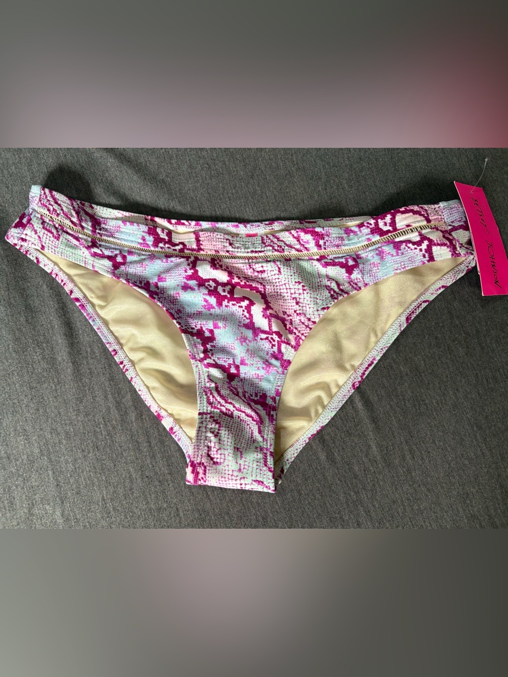 Betsey Johnson Pink & White Patterned Hipster Bikini Bottom